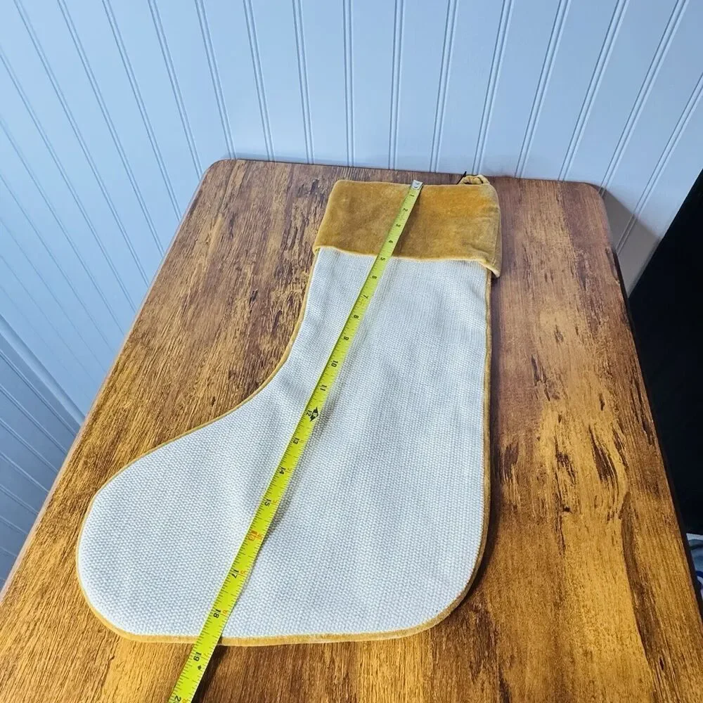 West Elm AUSTIN Classic Cotton Jute Velvet Ivory Gold Christmas Stocking NWOT